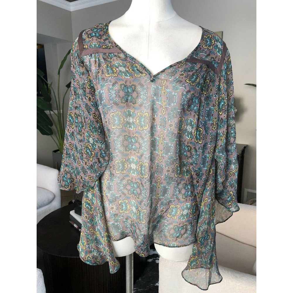 Ella Moss Sheer Floral Tunic - Blue and Brown